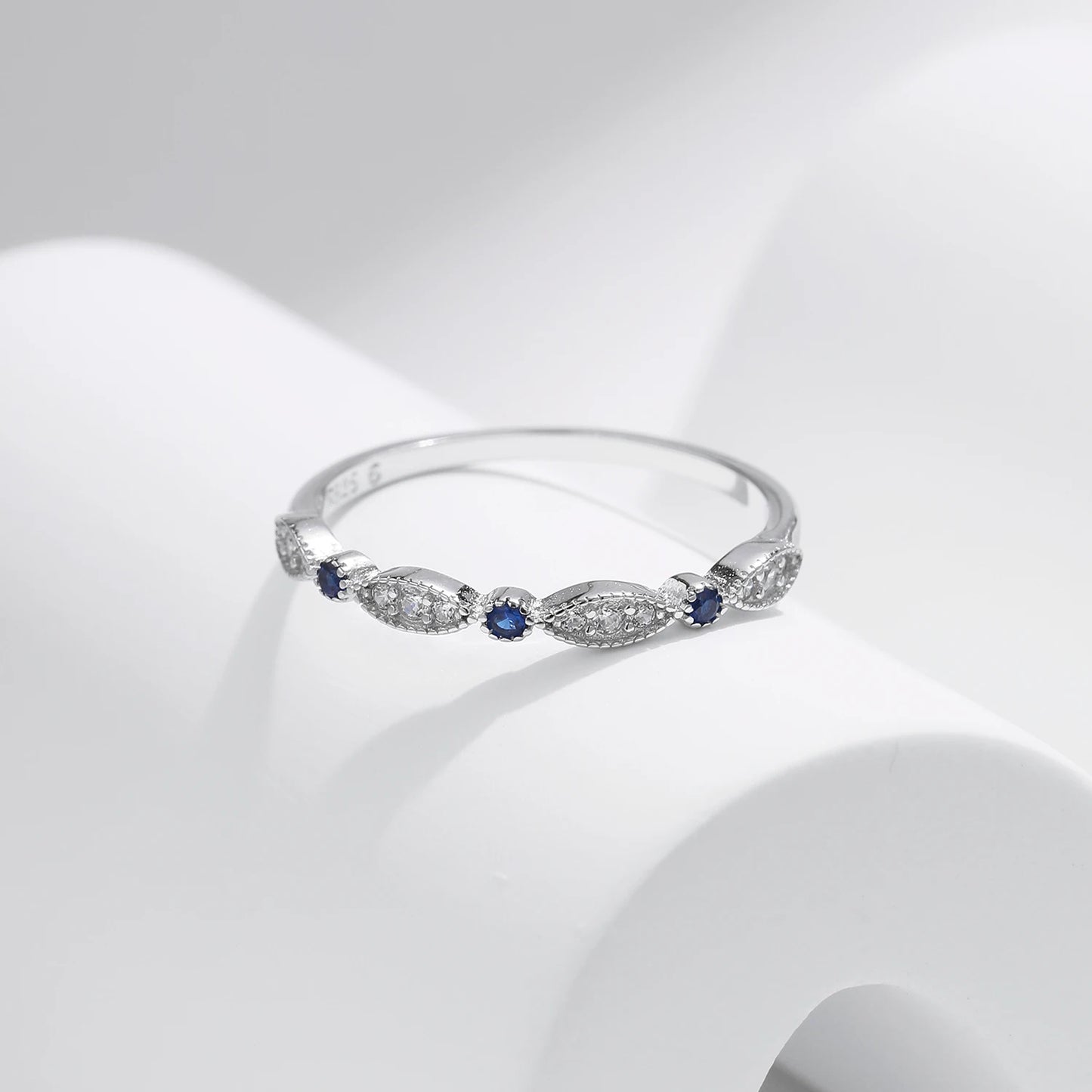 925 Sterling Silver Blue & White CZ Eternity Ring