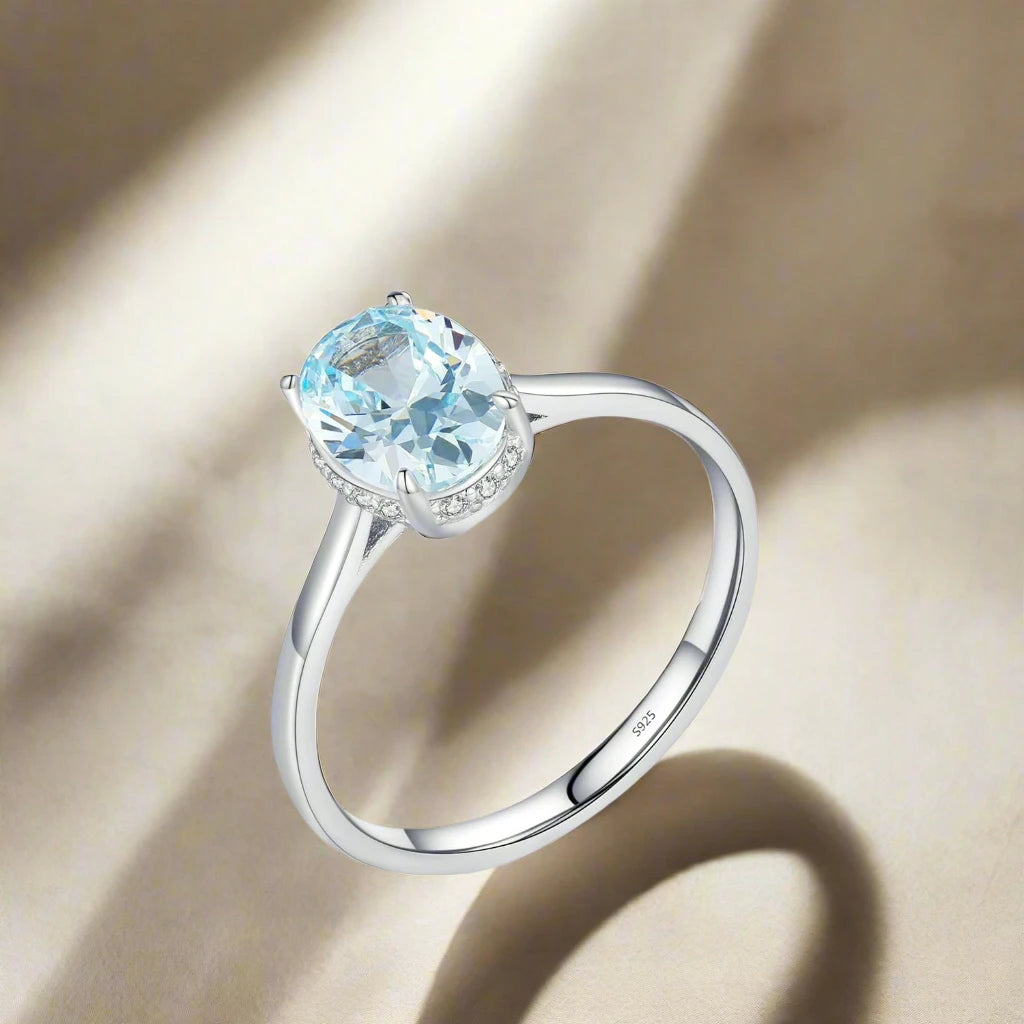 925 Sterling Silver Ocean Blue Zirconia Ring