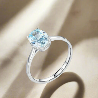 925 Sterling Silver Ocean Blue Zirconia Ring