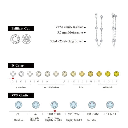 D /VVS1 Color Round Cut 3.5mm Moissanite Drop Earrings Solid 925 Sterling SIlver