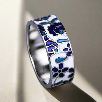 Silver Plated Blue Enamel Ring