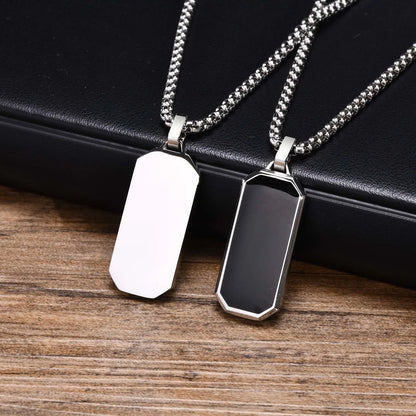 Stylish Geometric Necklaces for Men Boys,Waterproof Black Stainless Steel Square Rectangle Bar Pendant Collar Gifts for Him