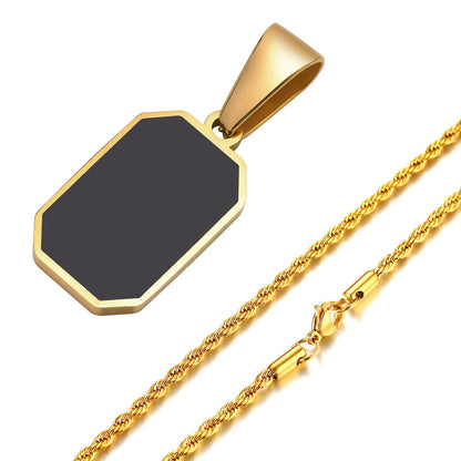 Stylish Gold Color Mens Geometric Square Necklaces,Black Enamel Rectangle Pendant with Rope Box Chain Collar Gift Jewelry