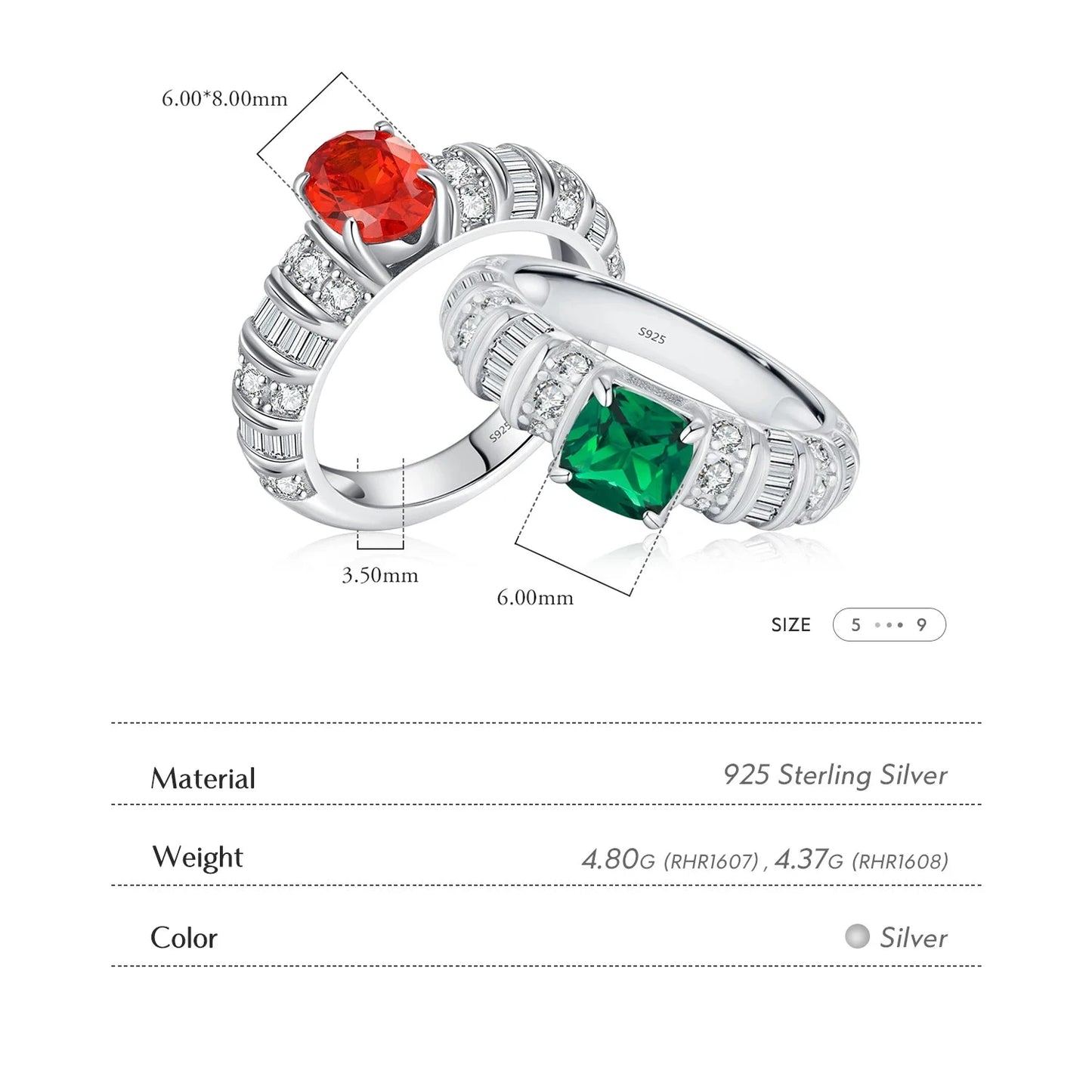 925 Sterling Silver Baguette Cut Zirconia Cocktail Ring