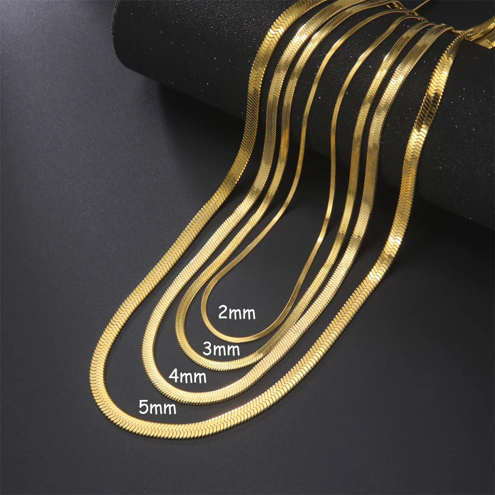 Gold Or Silver Stainless Steel Flat Snake Chain Necklace