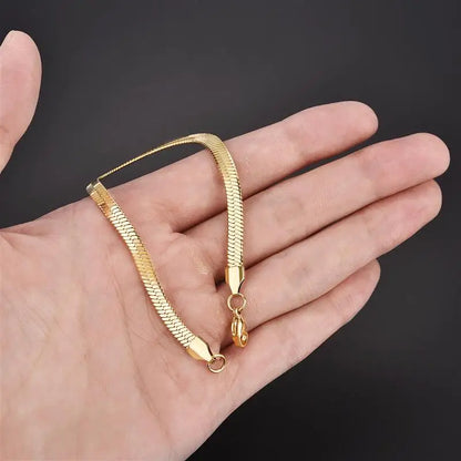 Gold Or Silver 3-5MM Stainless Steel Flat Snake Chain Bracelets