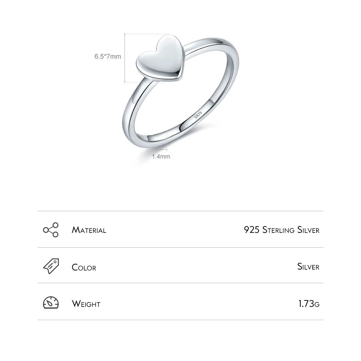 925 Sterling Silver Smooth Heart Ring