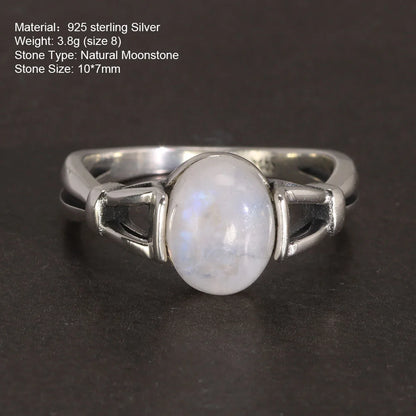 925 Sterling Silver Natural Moonstone Ring