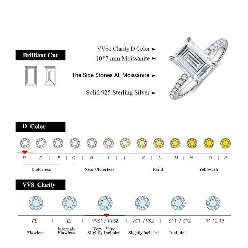 Moissanite Rings Brilliant Cut 3.5CT 925 Sterling Silver (3 Colors)