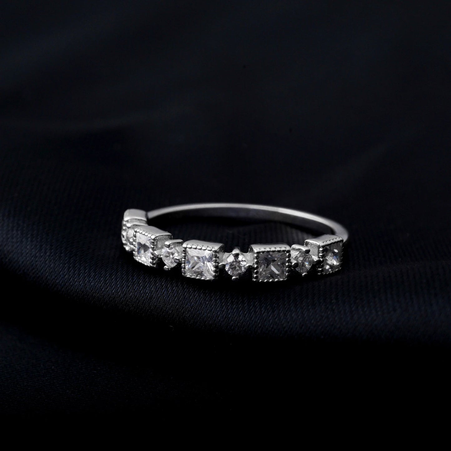 4 Pcs 925 Sterling Silver Bands CZ