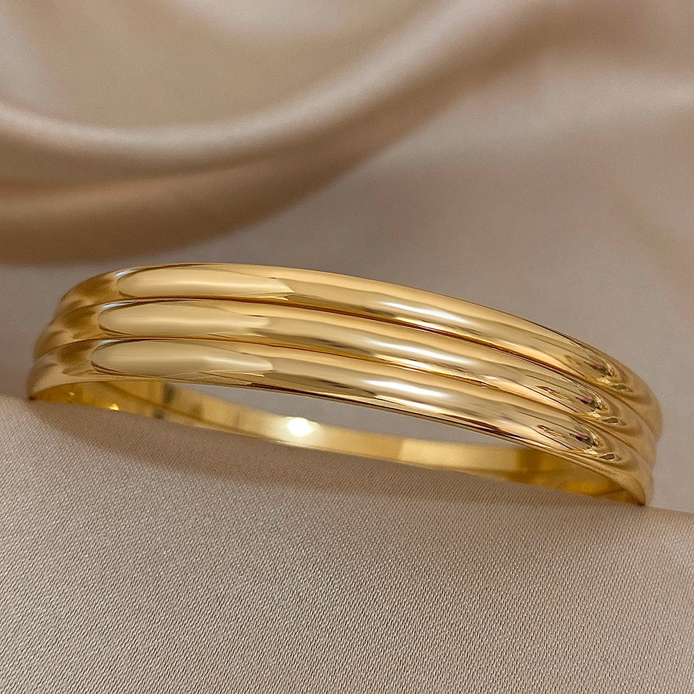 3pcs Glossy 18K Gold Plated Stainless Steel Bangles