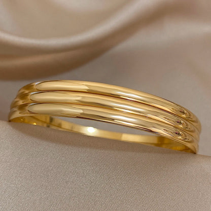 3pcs Glossy 18K Gold Plated Stainless Steel Bangles