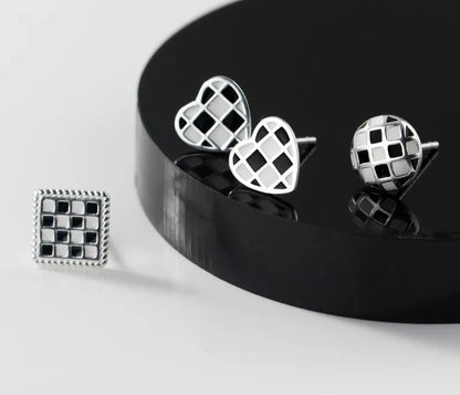 925 Sterling Silver Checkered Stud Earrings