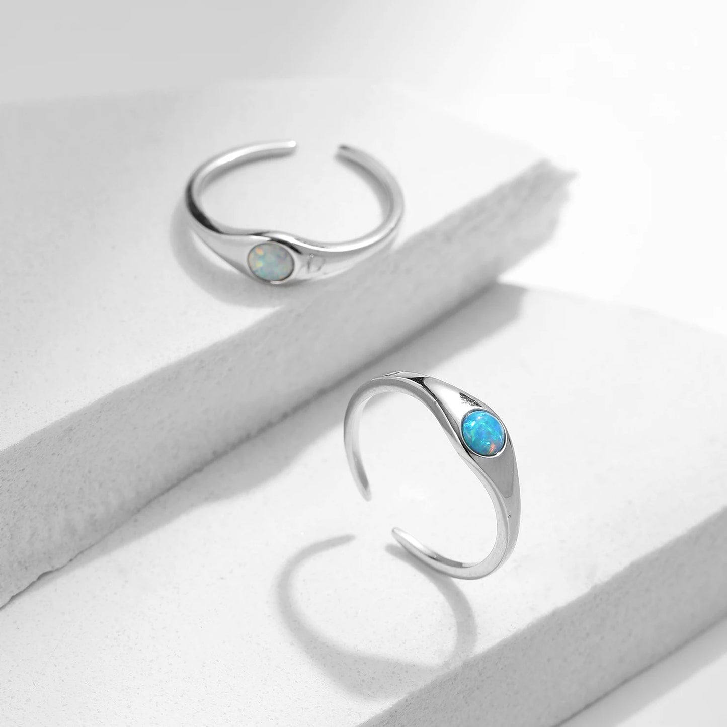 925 Sterling Silver Round Imitation Opal Rings