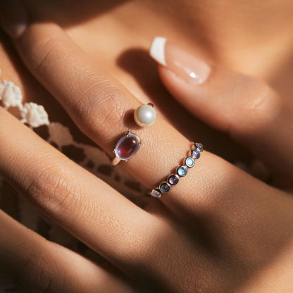 925 Sterling Silver Round Moonstone Ring