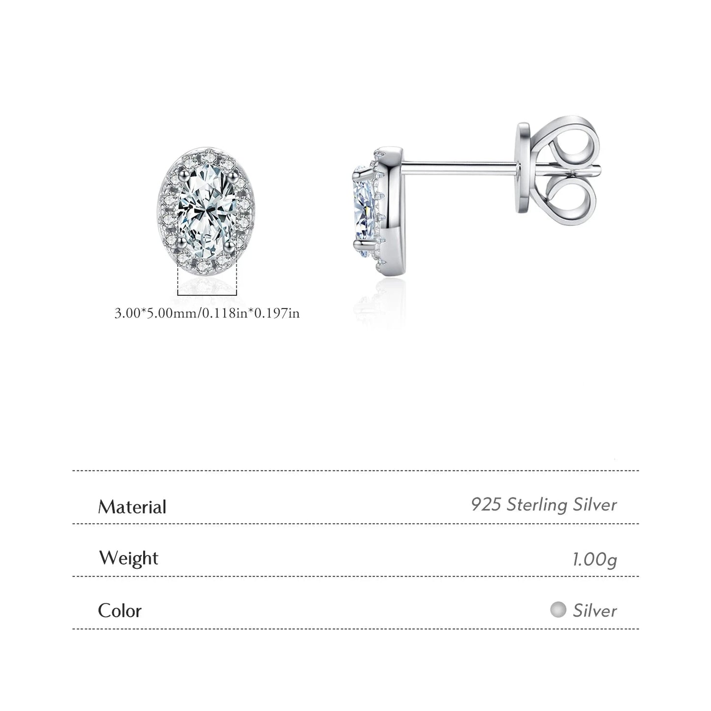 925 Sterling Silver Oval CZ Earrings