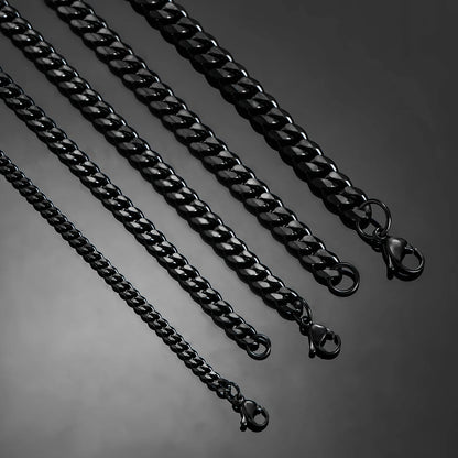 3.6-8mm Black Stainless Steel Cuban Link Chain 14 to 30 Inches