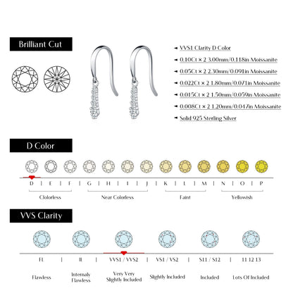 D Color Moissanite Diamond 925 Sterling Silver Drop Earrings