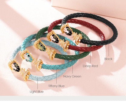 Leather Zircon Snake Head Bracelet (Multiple Color Options)