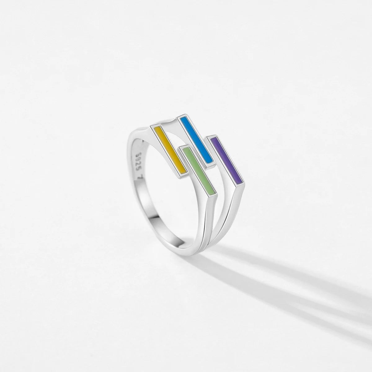 925 Sterling Silver Rainbow Enamel Ring