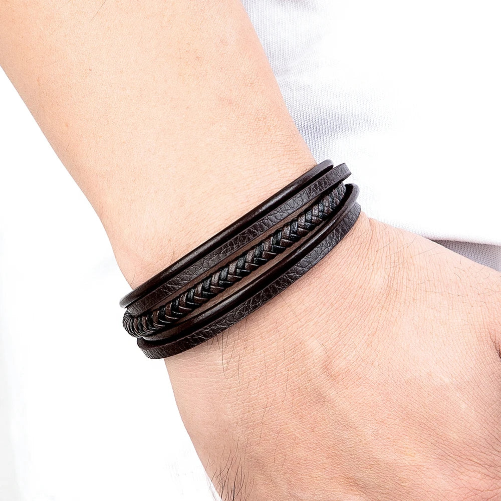 3 Color Choice Hand-Woven Leather, Magnetic Clasp Bracelet