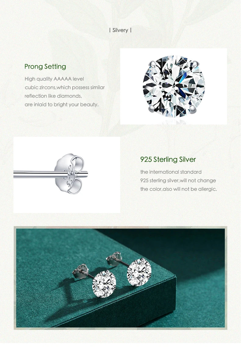 CZ Stud Earrings 925 Sterling Silver Round Zirconia 4-7MM