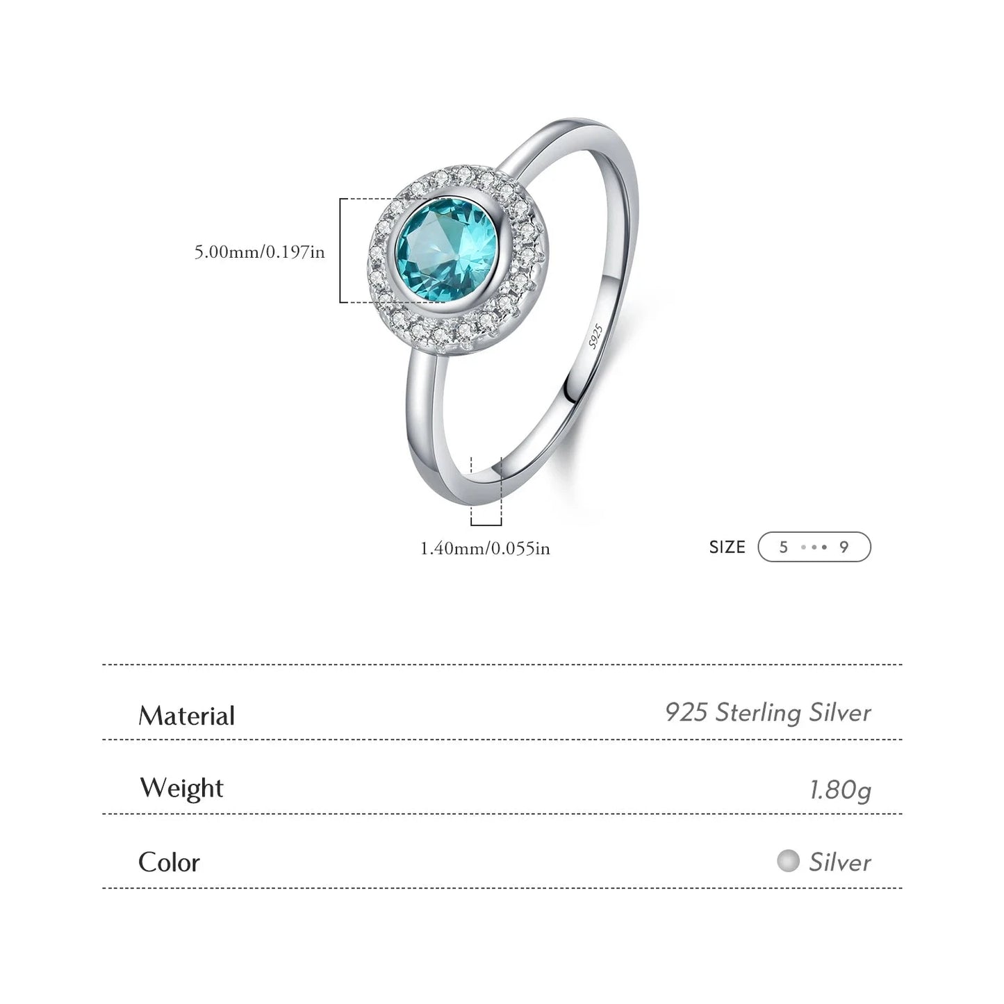 MODIAN 925 Sterling Silver Round Paraiba Color Cubic Zirconia