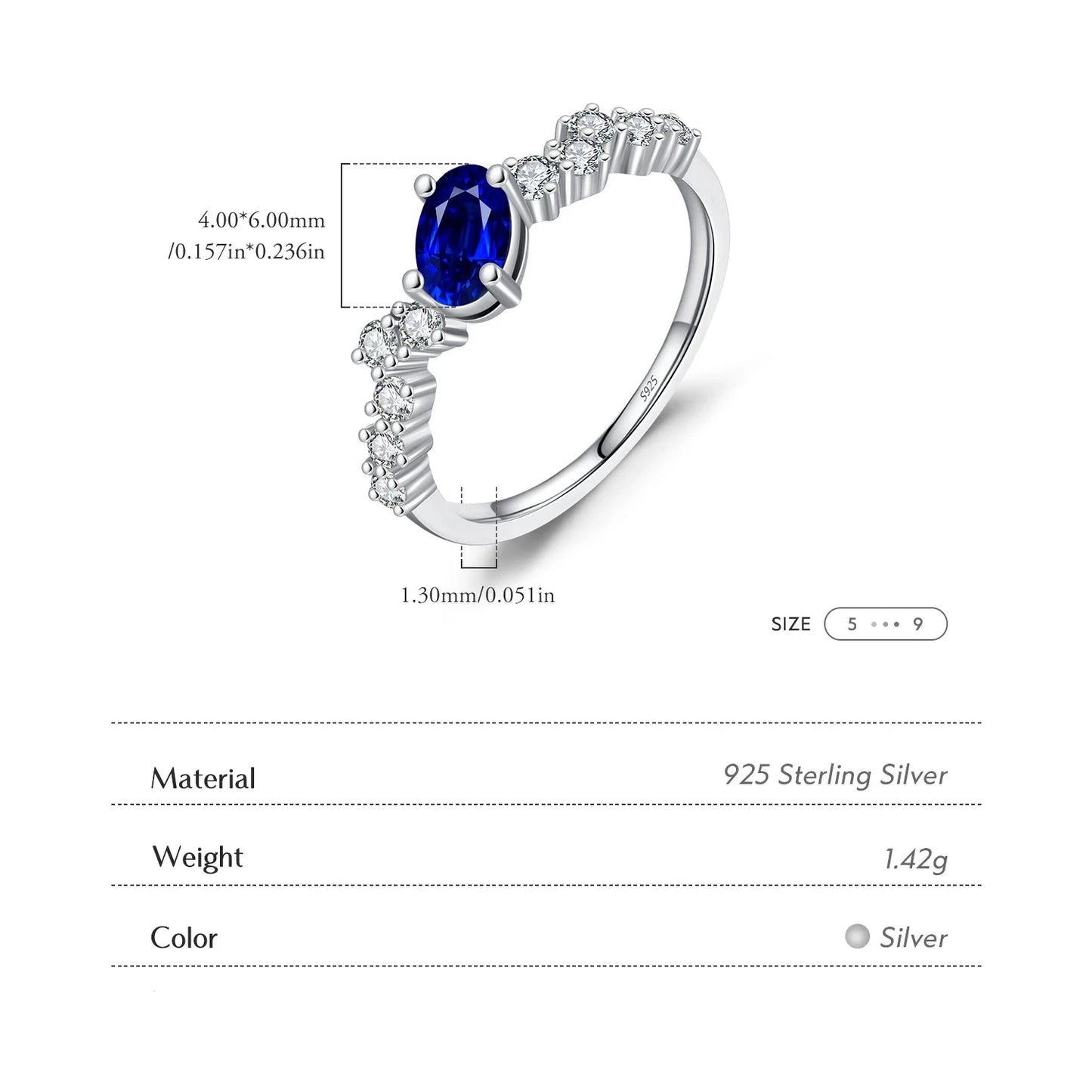 925 Sterling Silver Classic Royal Blue Zirconia Ring