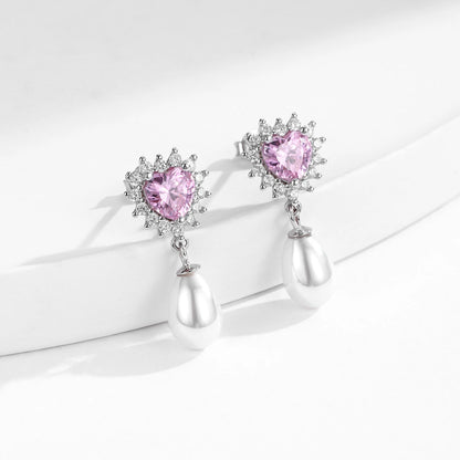 925 Sterling Silver Pink Zirconia Hearts