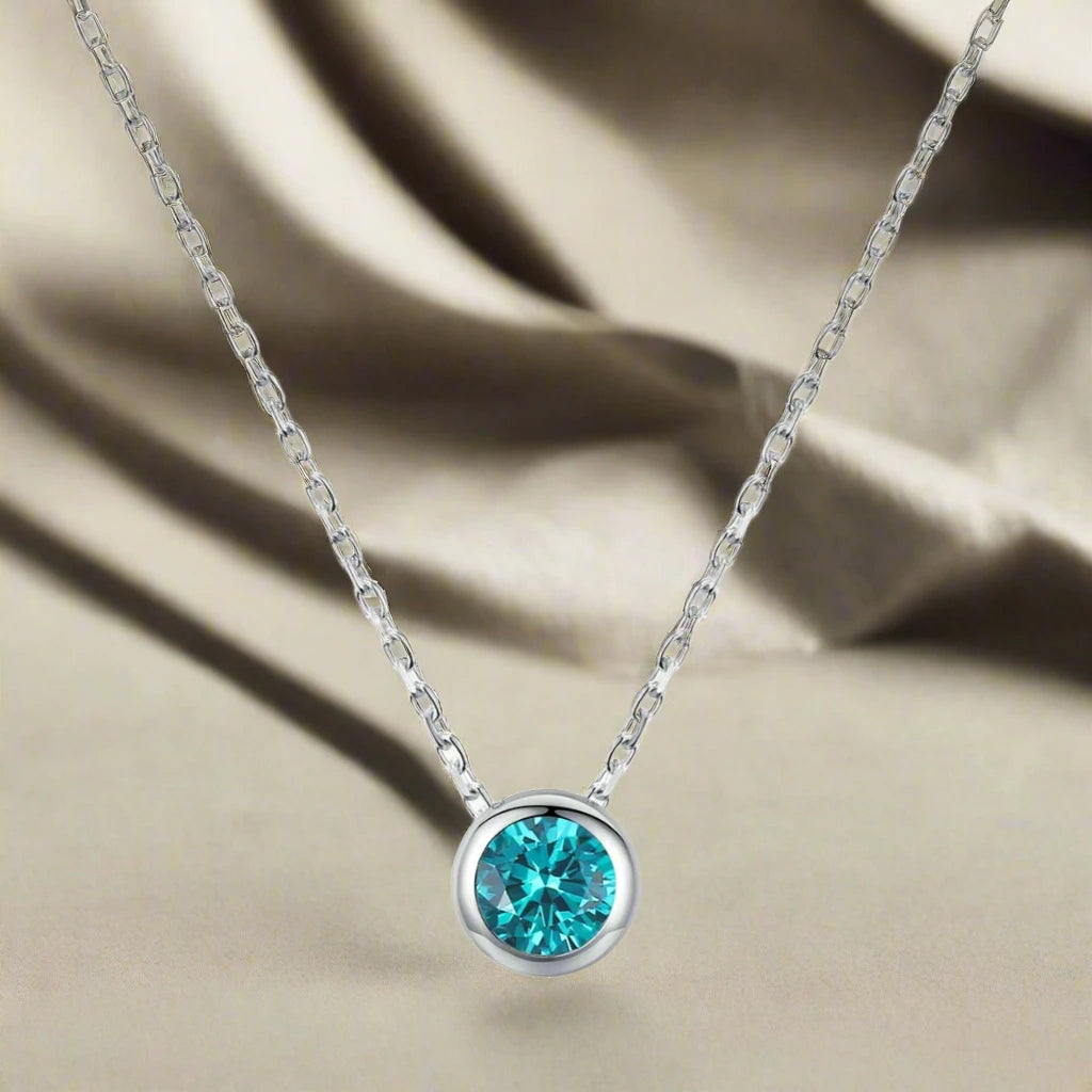 925 Sterling Silver Teal Round Zirconia Pendant Necklace