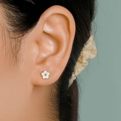 925 Sterling Silver Enamel Flower Screw Stud Earrings