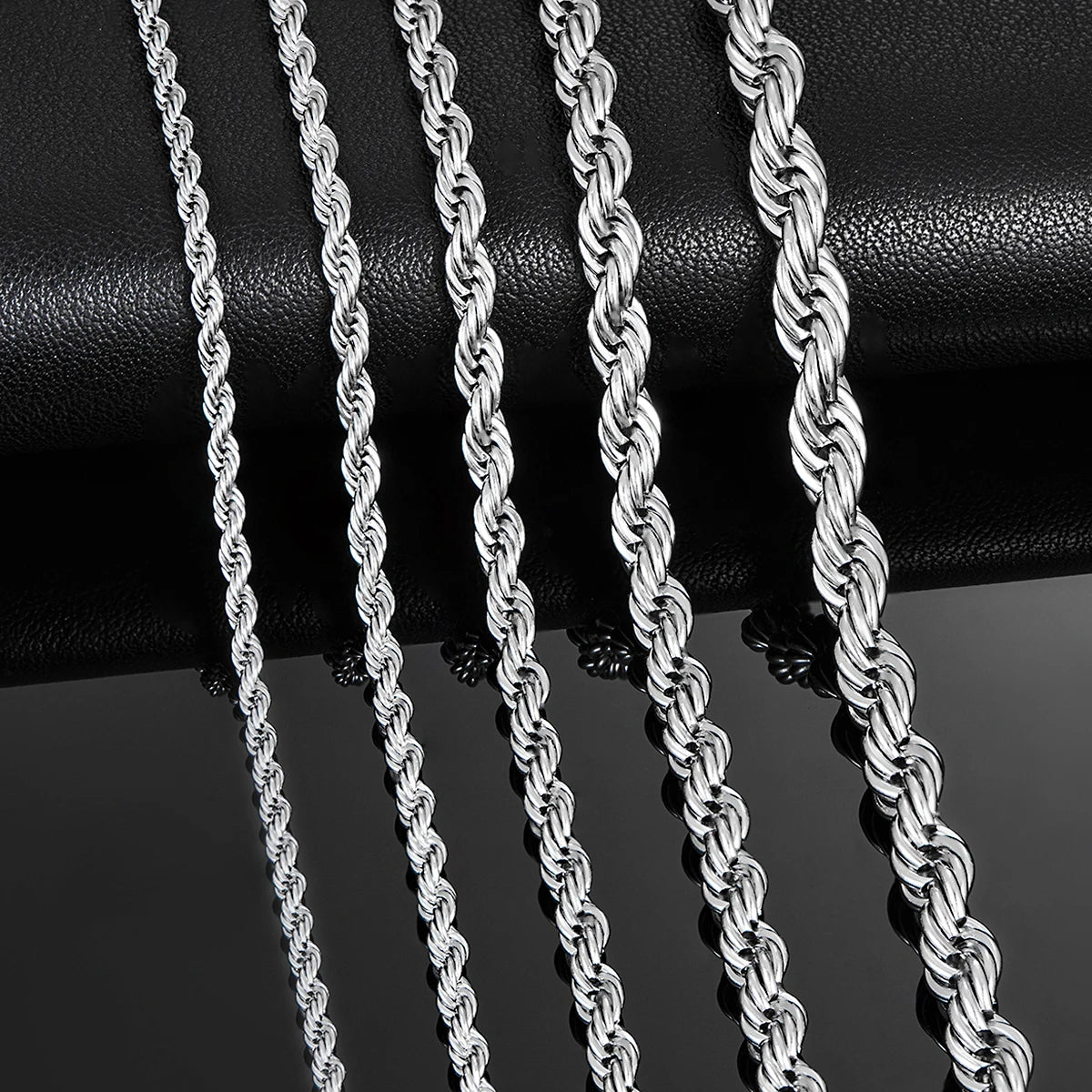 2.3-6mm Stainless Steel Twisted Rope Chain 16 to 30 Inches