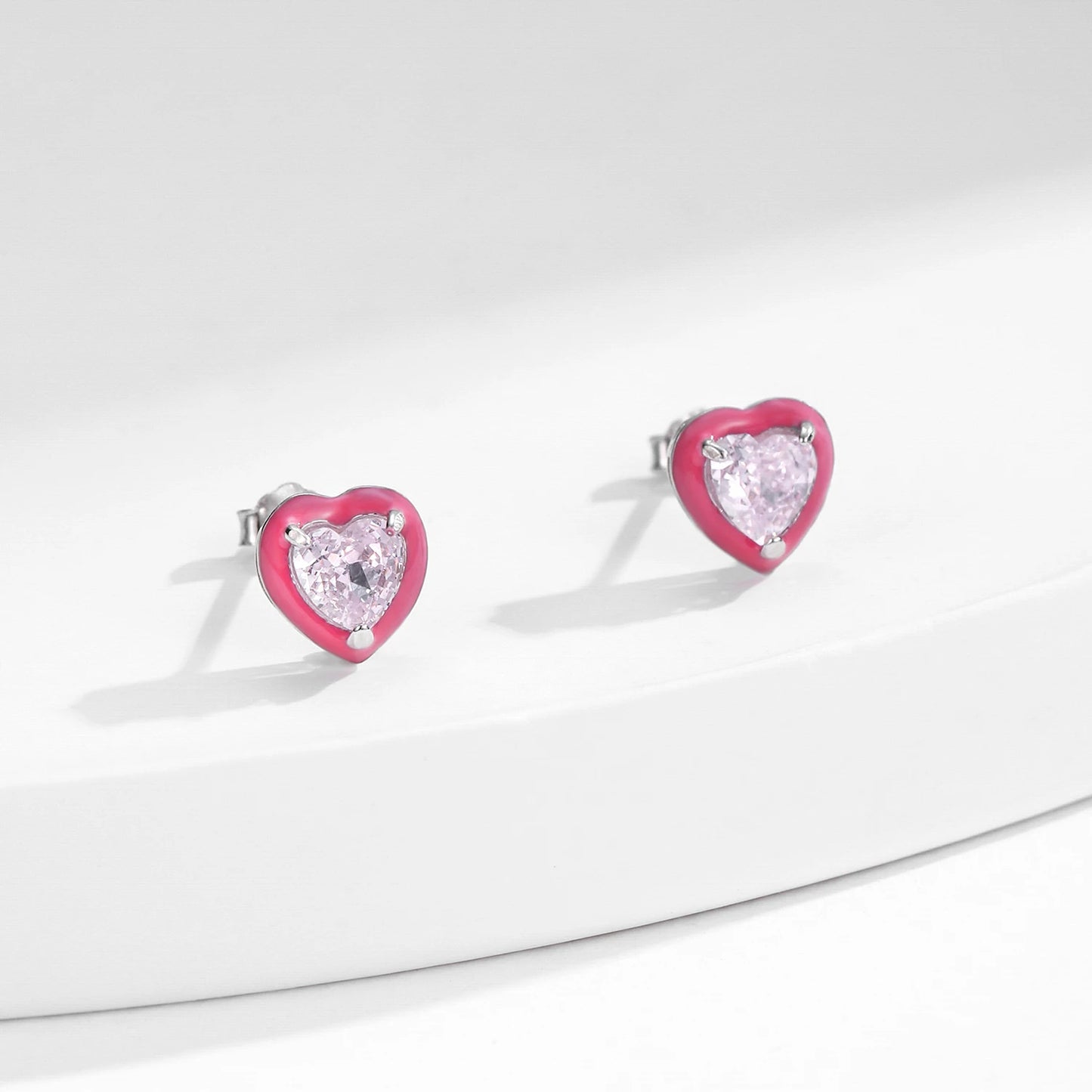 Heart Multicolor CZ Enamel Earrings 925 Sterling Silver