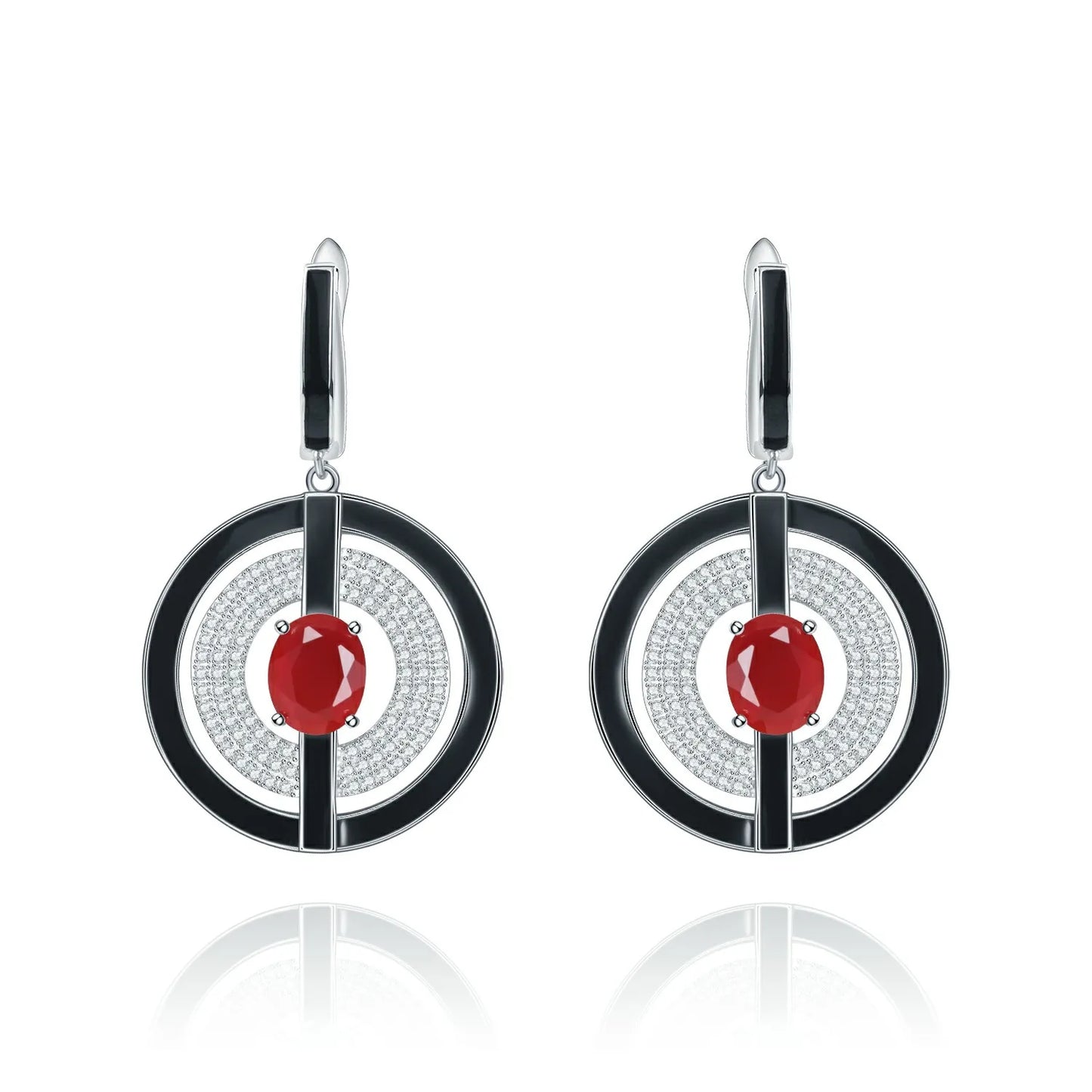 925 Sterling Silver Red or Blue Natural Stones Drop Earrings