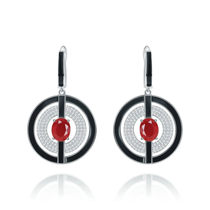 925 Sterling Silver Red or Blue Natural Stones Drop Earrings