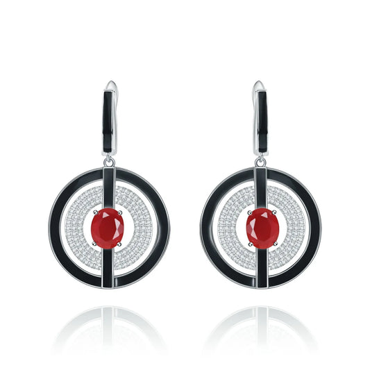 925 Sterling Silver Red or Blue Natural Stones Drop Earrings