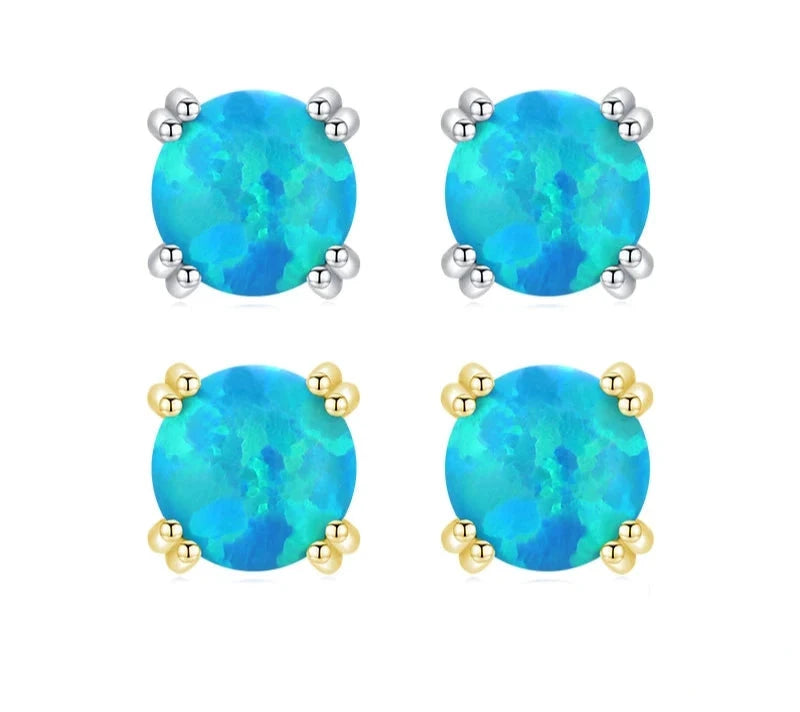 925 Sterling Silver Imitation Opal Stud Earrings