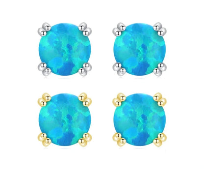 925 Sterling Silver Imitation Opal Stud Earrings