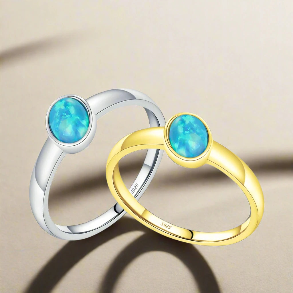 925 Sterling Silver Oval Imitation Opal Ring