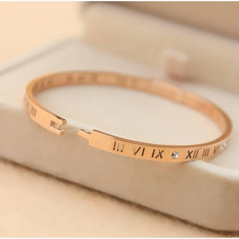 Stainless Steel Roman Numerals Bangle (Multiple Colors))