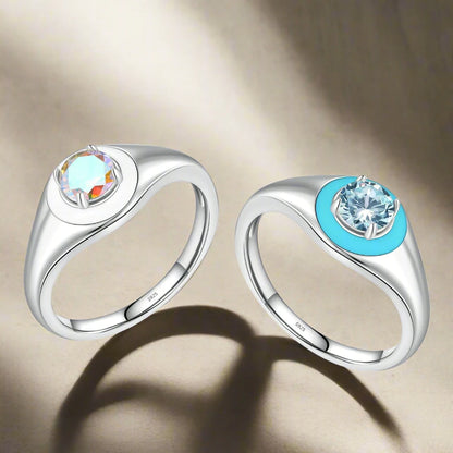 925 Sterling Silver Colorful Enamel Zirconia Signet Ring