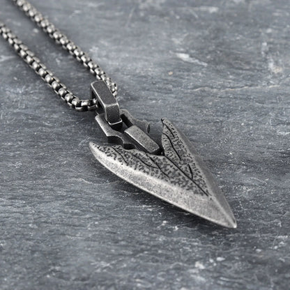 Spear Point Arrowhead Necklaces for Men, Cool Punk Stainless Steel Arrow Pendant Collar with Box Chain Gift Jewelry