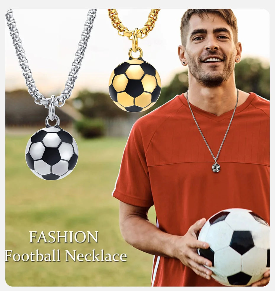 Vnox 3D Football Necklaces for Men, Solid Stainless Steel Casual Scoocer Pendants, Sports Lover Boys Gifts