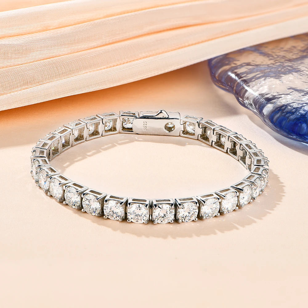 Solid 925 Sterling Silver Moissanite Tennis Bracelet Round 3.5mm