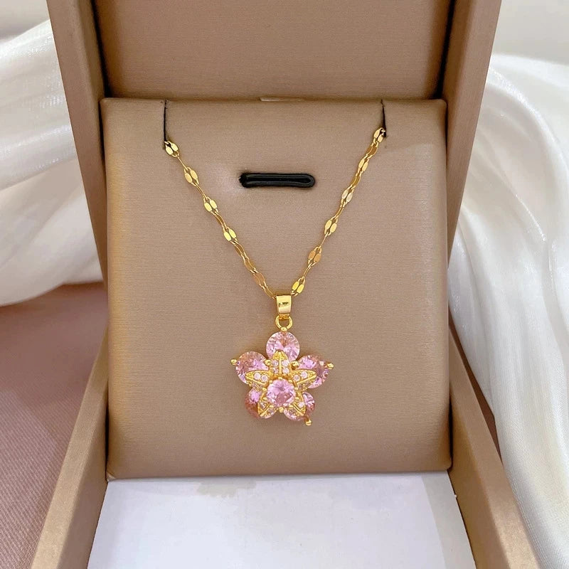 Stainless Steel CZ Flower Pendant Necklaces (15 Styles)