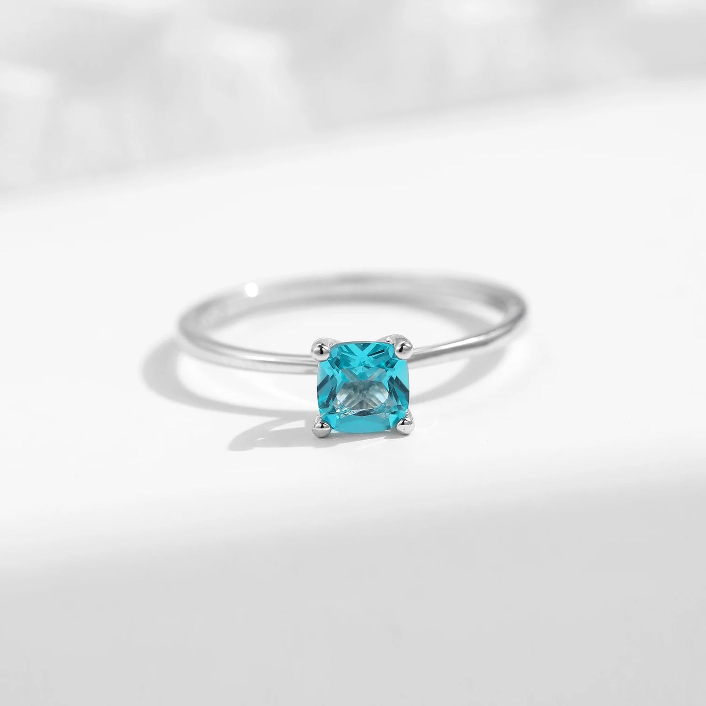 925 Sterling Silver Paraiba Color Square Zirconia Ring