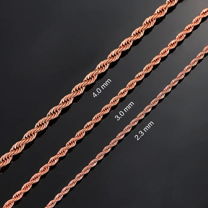 2.3-4mm Rose Gold Stainless Steel Twisted Rope Chain 16 to 30 Inches