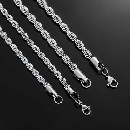 2.3-6mm Stainless Steel Twisted Rope Chain 16 to 30 Inches