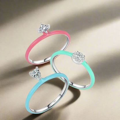 925 Sterling Silver Stackable Colored Enamel Fine Ring