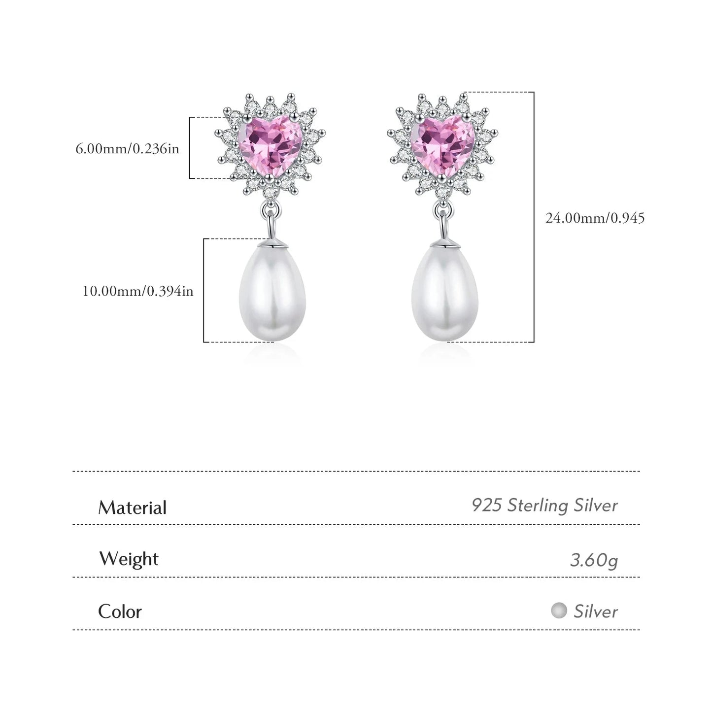 925 Sterling Silver Pink Zirconia Hearts